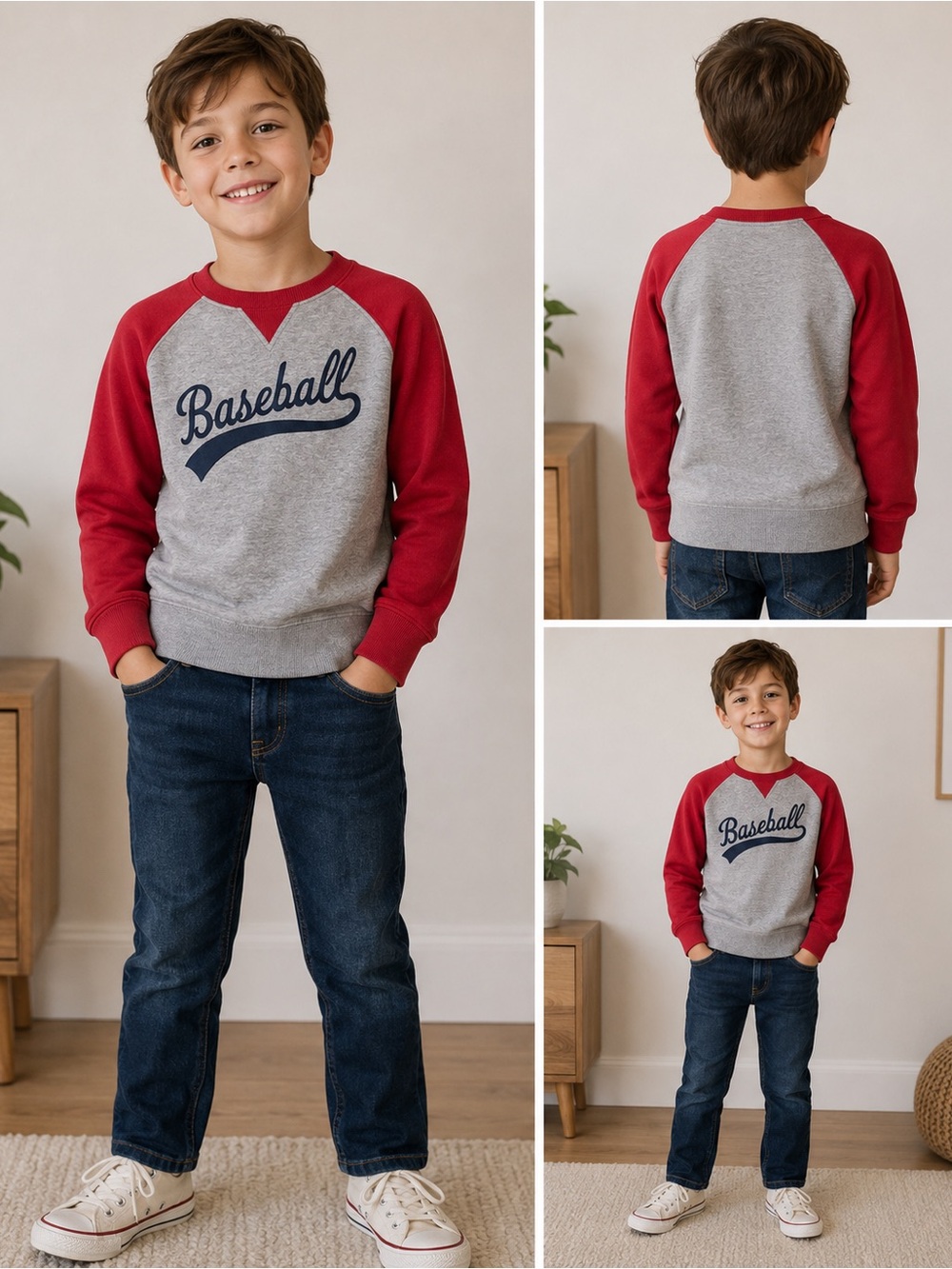 Gymboree Boys Baseball Sweatshirt Size 5/6 Grey Red